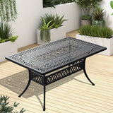 Black Aluminum Outdoor Patio Dining Table With Umbrella Hole