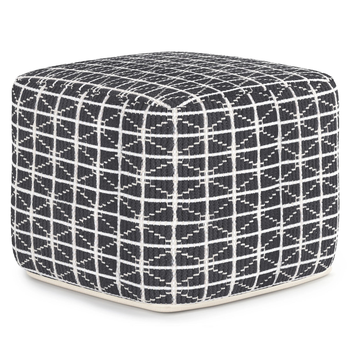 Square Upholstered Slate Grey White Fabric Pouf - Omega Lifestyles