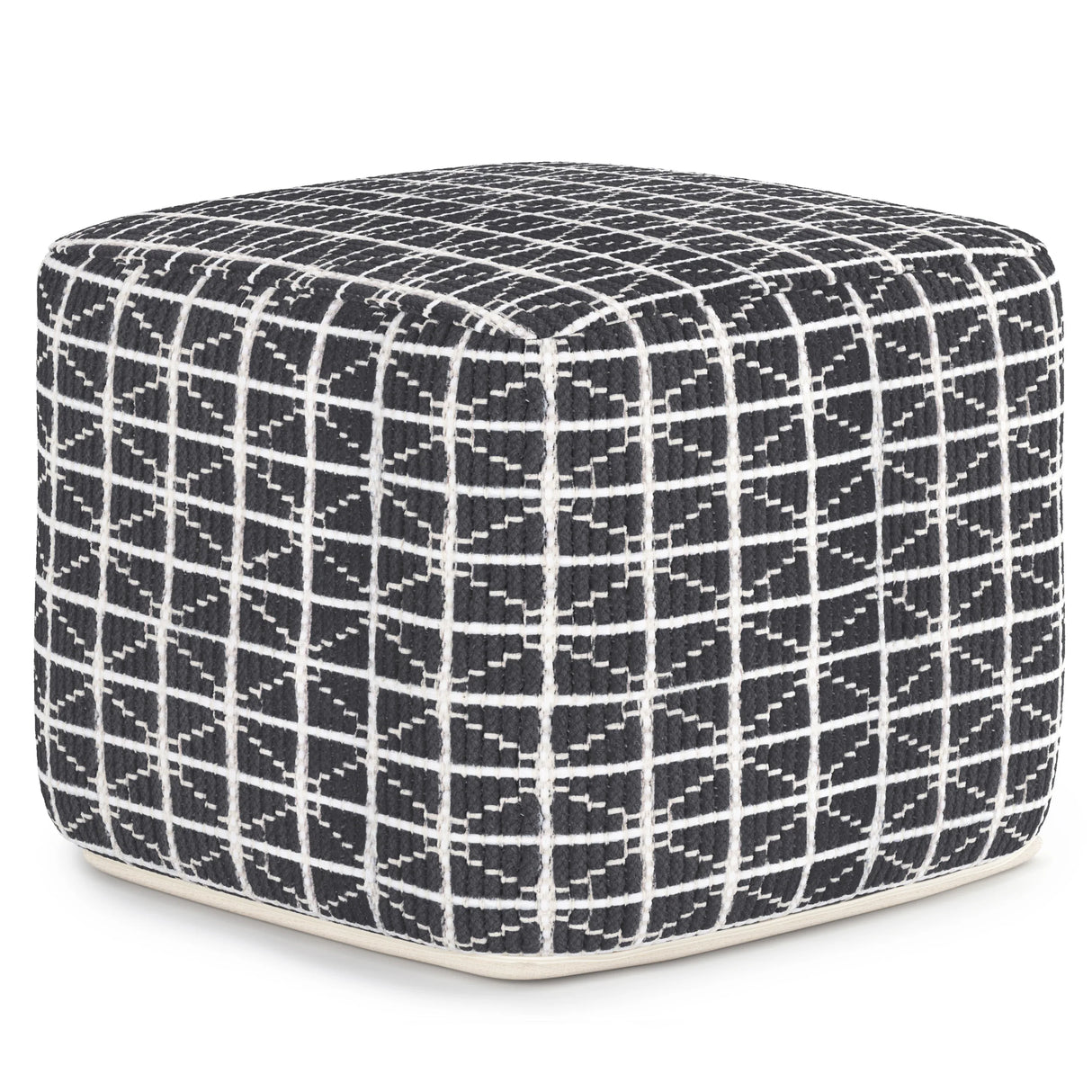 Square Upholstered Slate Grey White Fabric Pouf - Omega Lifestyles