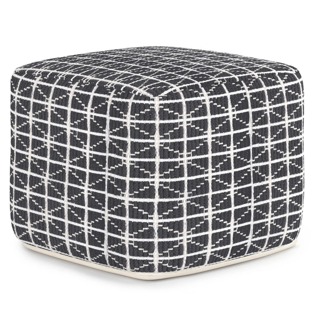 Square Upholstered Slate Grey White Fabric Pouf - Omega Lifestyles