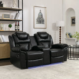 Manual Recliner Chair Faux Leather With Storage Cup Holders LED - Omega Lifestyles