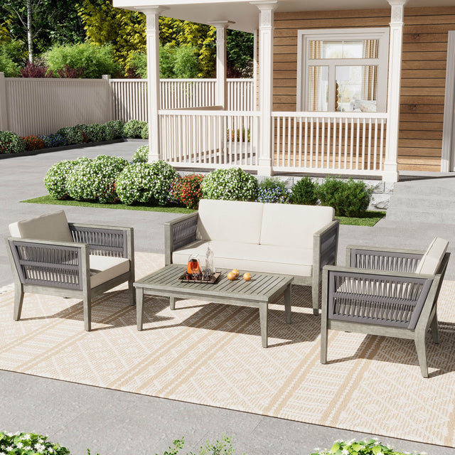 4-Piece Acacia Wood Outdoor Patio Furniture Set - Omega Lifestyles
