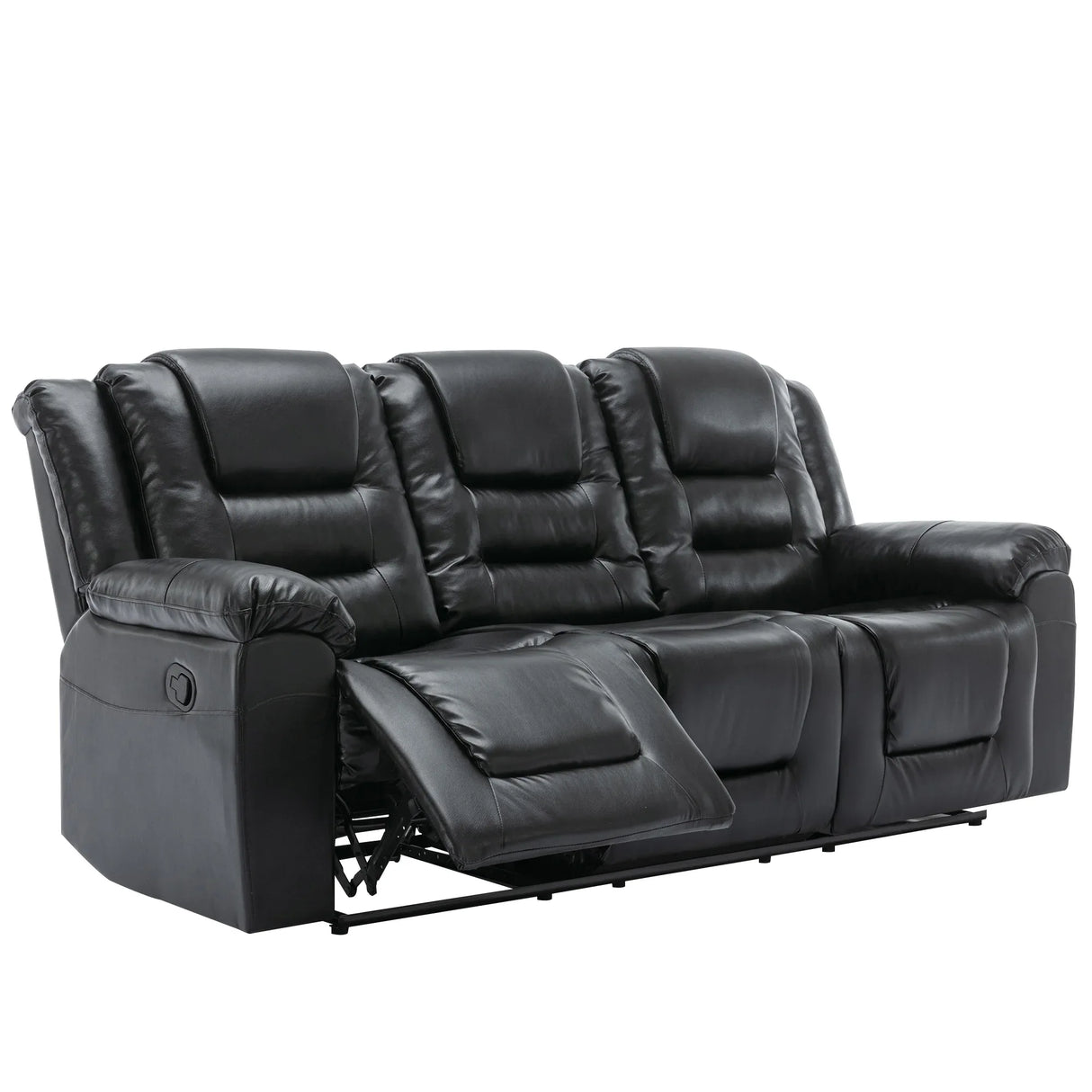 3 Seater Manual Recliner Chair With Cup Holders Black PU - Omega Lifestyles
