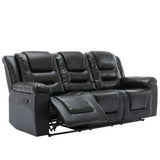 3 Seater Manual Recliner Chair With Cup Holders Black PU - Omega Lifestyles