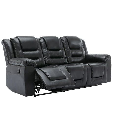 3 Seater Manual Recliner Chair With Cup Holders Black PU - Omega Lifestyles