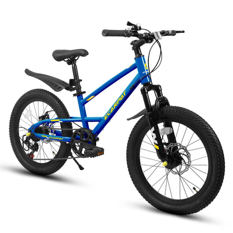 20-Inch Blue Steel Frame Kids Bike With 7-Speed Suspension - Omega Lifestyles