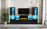 Modern Black LED Fireplace TV Stand with Shelves - Omega Lifestyles