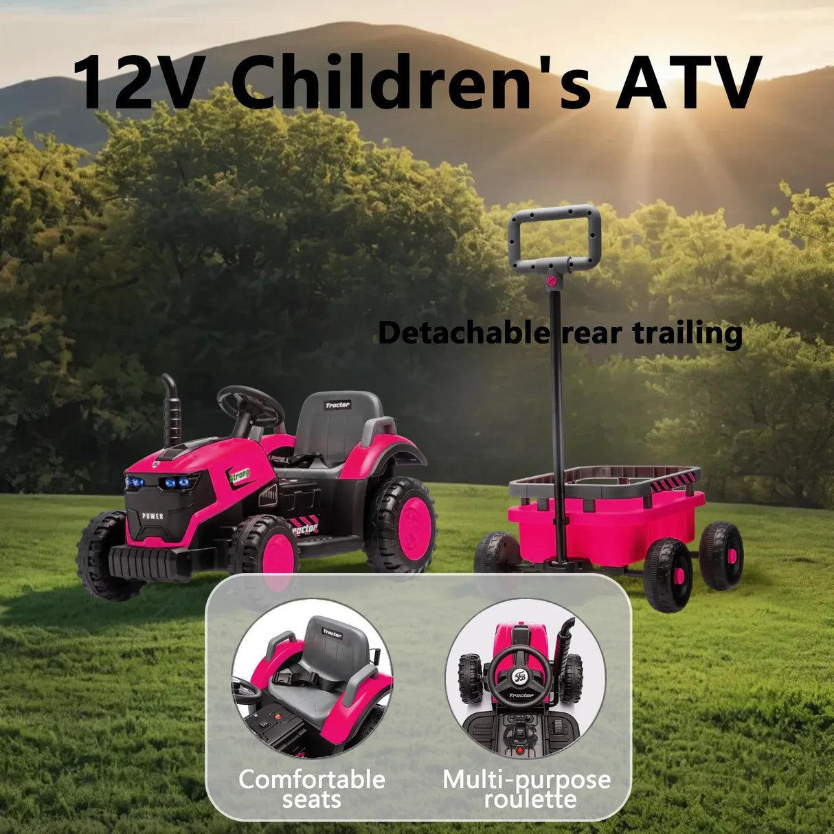 12V Kids Electric Ride On Tractor With Trailer Toy Car - Omega Lifestyles