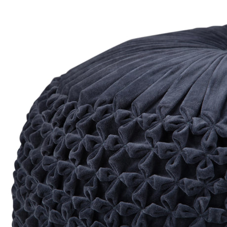 Navy Blue Velvet Round Tufted Pouf Seat - Omega Lifestyles
