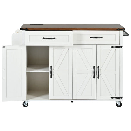Farmhouse Style Rolling Kitchen Island With Power Outlet - Omega Lifestyles