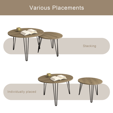 Set of 2 Rustic Brown Round Nesting Coffee Tables - Sleep Galleria
