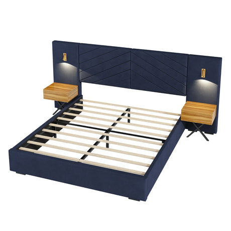 King Velvet Upholstered Bed Frame With LED Lights - Omega Lifestyles