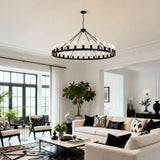 Matte Black Wagon Wheel 30-Light Metal Chandelier - Omega Lifestyles