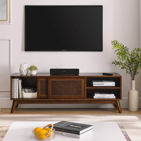 59-Inch Mid Century Modern Rattan TV Stand Cabinet - Sleep Galleria