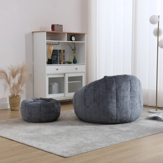 Chenille Foam Filled Pumpkin Shape Lazy Sofa with Ottoman - Omega Lifestyles