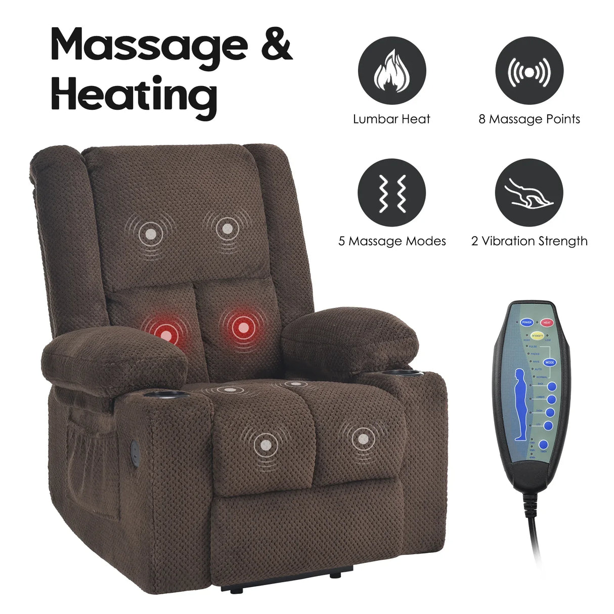 Power Lift Massage Heat Recliner Chair With USB Ports - Omega Lifestyles