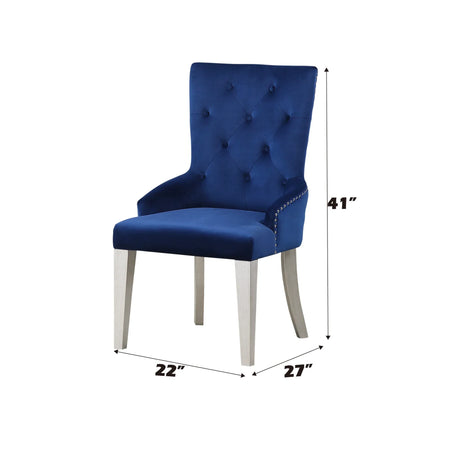 Blue Velvet Padded Parson Side Chair With Nailhead Trim - Omega Lifestyles