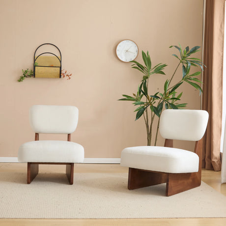 Set of 2 Modern Beige Polyester Upholstered Lounge Chairs - Omega Lifestyles