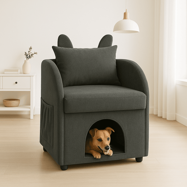 Dark Gray Bunny-Ear Dual-Use Pet Furniture Armchair - Omega Lifestyles
