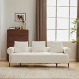 Modern 3-Seater Beige Boucle Upholstered Sofa With Pillows - Omega Lifestyles