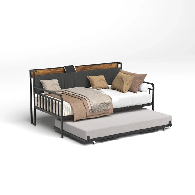 Twin Metal Frame Daybed With Trundle Upholstered Headboard Charging - Omega Lifestyles