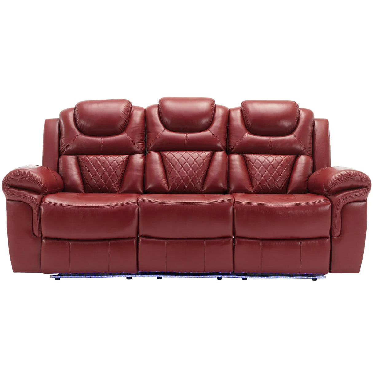 Wine Red Faux Leather Manual Recliner Sofa Set With LED Strip - Omega Lifestyles