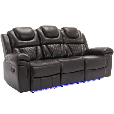 Brown Faux Leather Manual Recliner Chair With LED Light - Omega Lifestyles