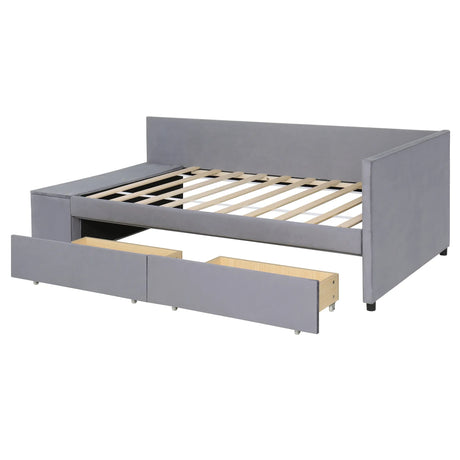 Twin Velvet Upholstered Platform Bed With Storage Drawers - Omega Lifestyles