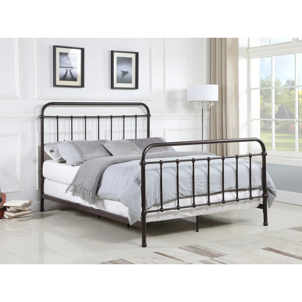 California King Farmhouse Dark Bronze Metal Bed Frame - Omega Lifestyles