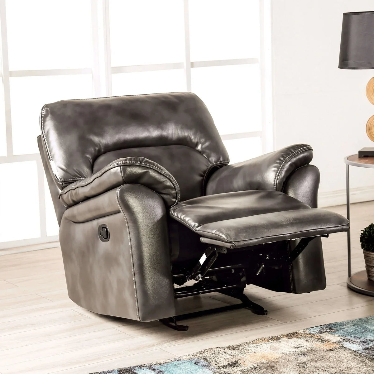 Transitional Dark Gray Leatherette Standalone Glider Recliner Chair - Omega Lifestyles