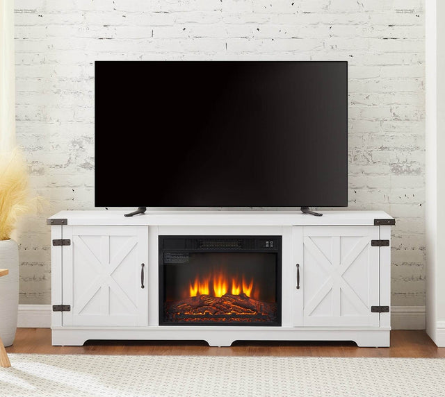 Modern Farmhouse White Fireplace TV Stand Console - Sleep Galleria