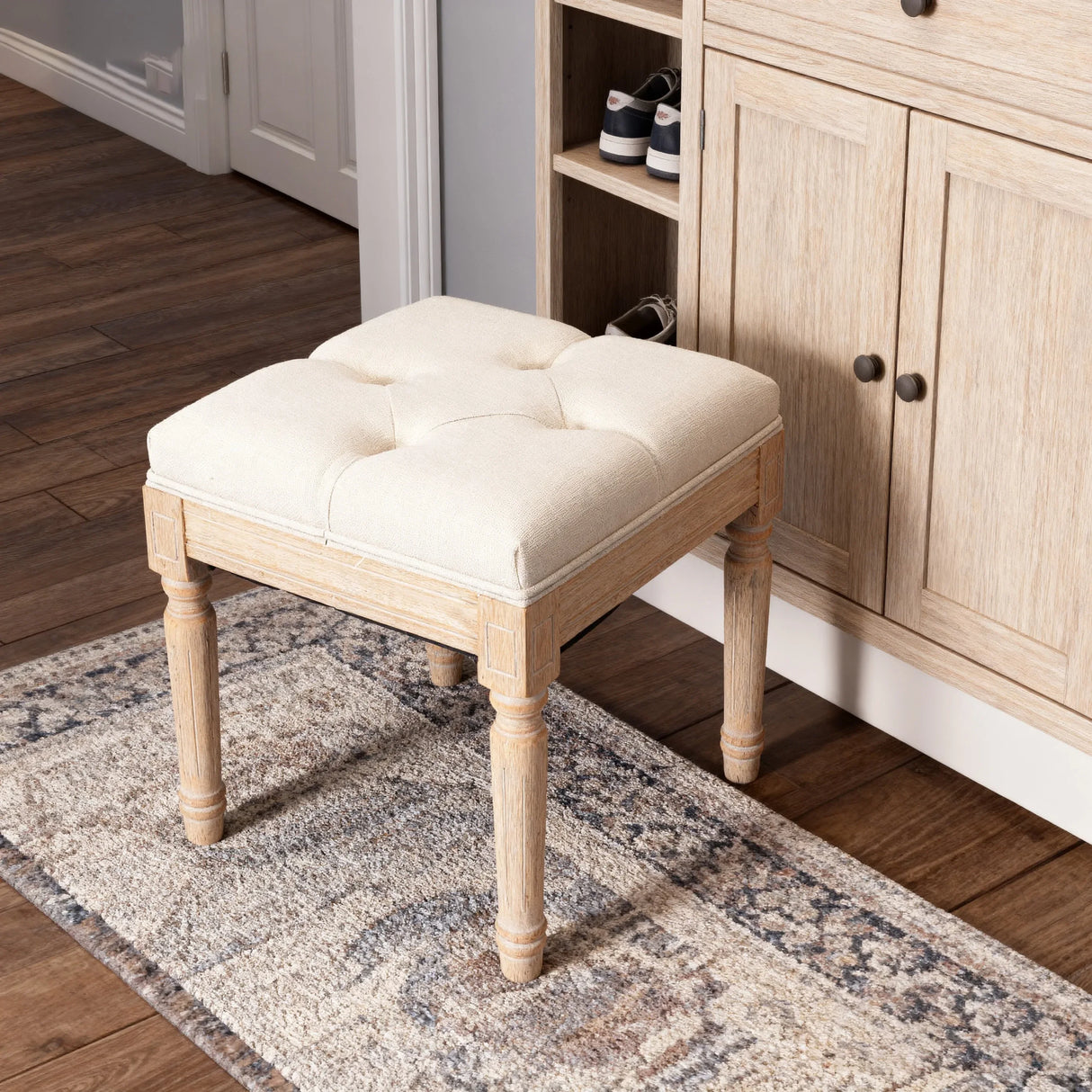 Rustic Square Padded Upholstered Ottoman Bench - Omega Lifestyles