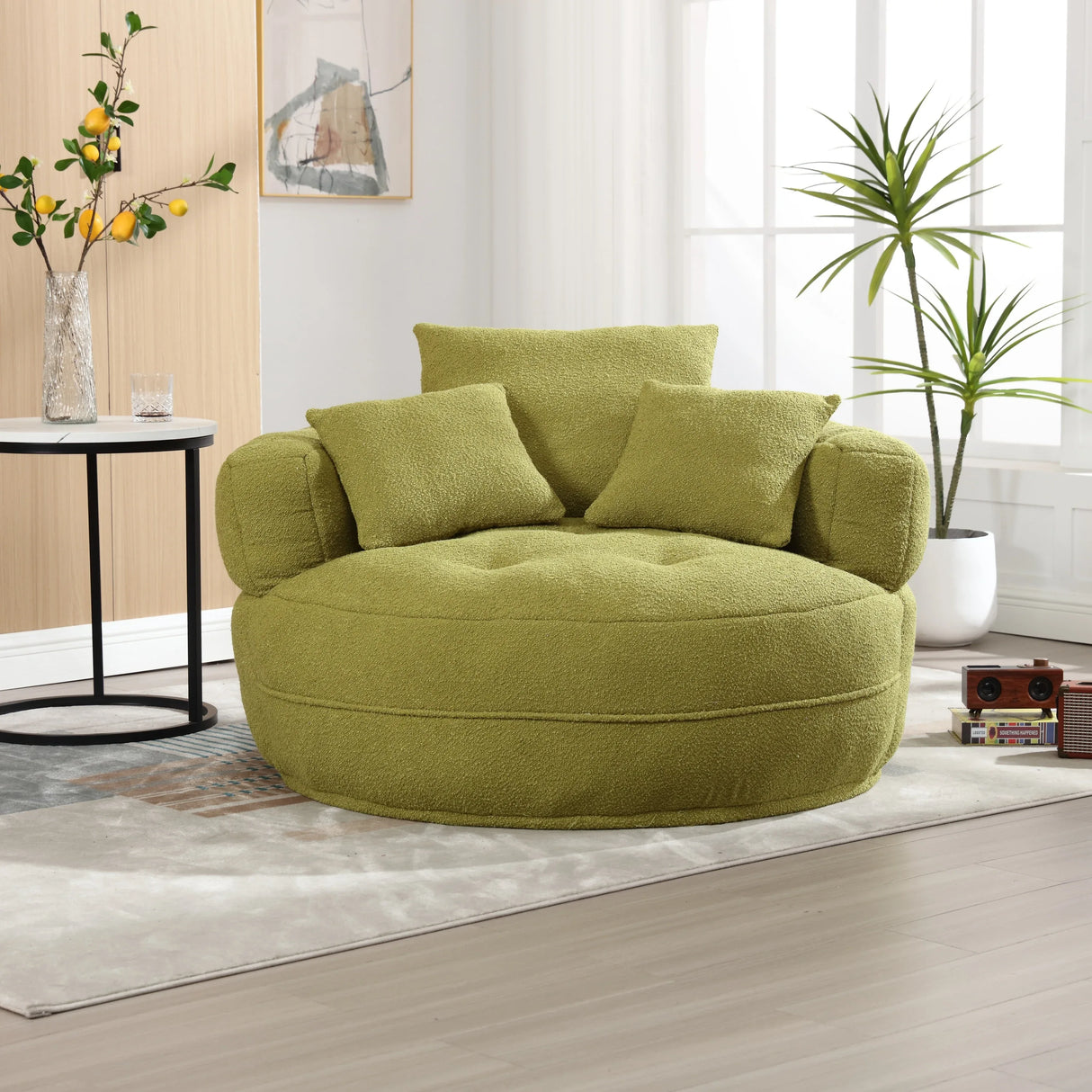 Modern Chenille Circular Sponge Sofa With Throw Pillows - Omega Lifestyles