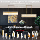 Modern Rectangular Crystal Glass 10-Light Gold Chandelier - Omega Lifestyles
