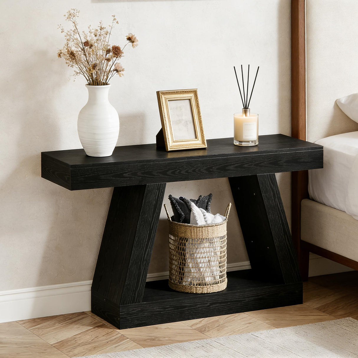 Rustic Wood Farmhouse Console Storage Accent Table