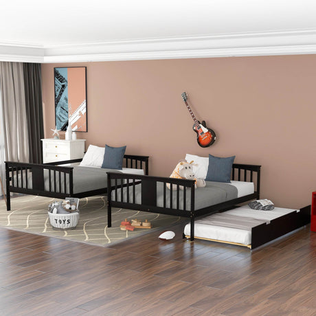 Full Over Full Bunk Bed With Twin Trundle Espresso Solid Wood - Omega Lifestyles