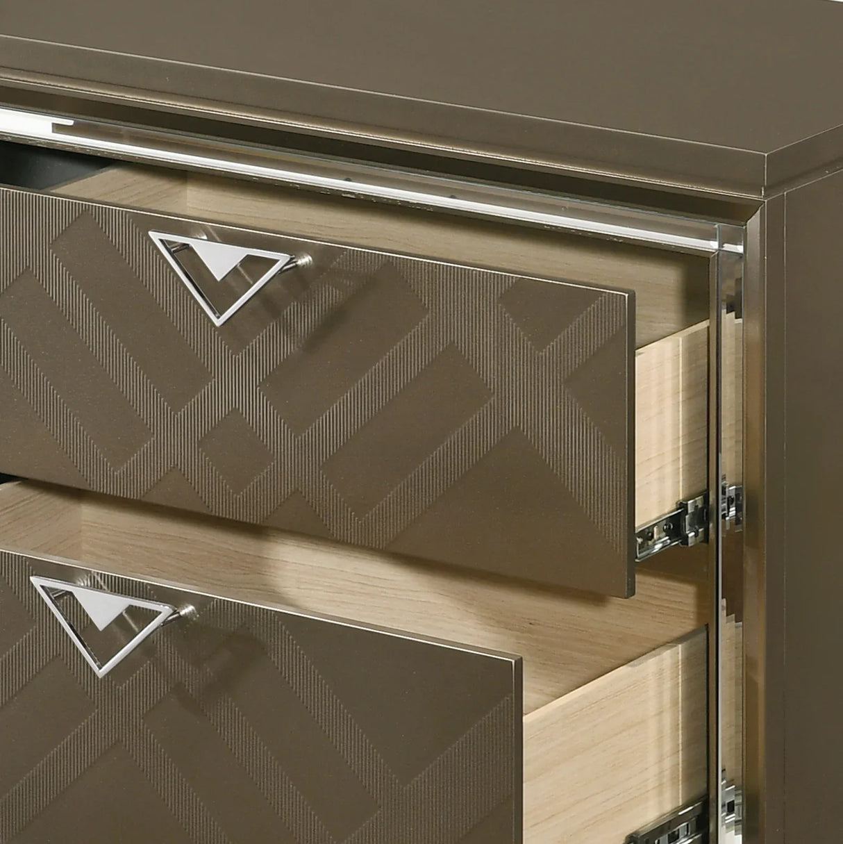 Champagne Synthetic Wood Two-Drawer Modern Nightstand - Omega Lifestyles