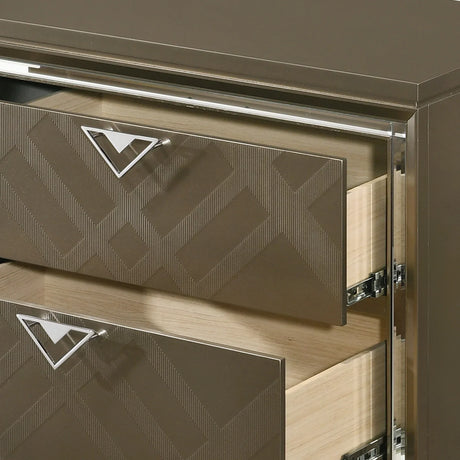 Champagne Synthetic Wood Two-Drawer Modern Nightstand - Omega Lifestyles