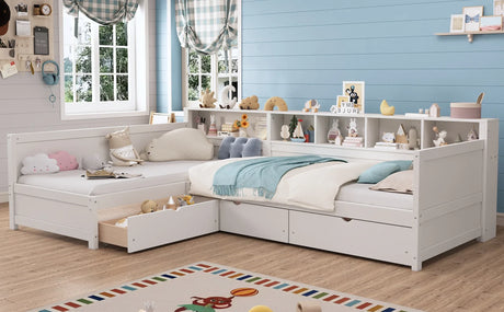 Twin Wood L-Shape Daybed With Storage Drawers - Omega Lifestyles