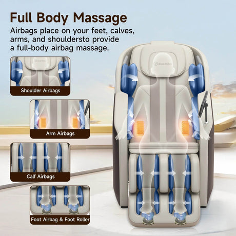 Full Body Massage Chair, Zero Gravity Sl-Track Massage Recliner with Yoga Stretch, Heating and Foot Massage, Brown
