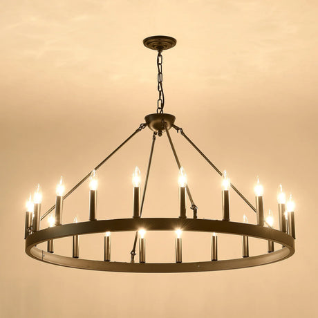 Matte Black 20-Light Farmhouse Wagon Wheel Chandelier - Omega Lifestyles