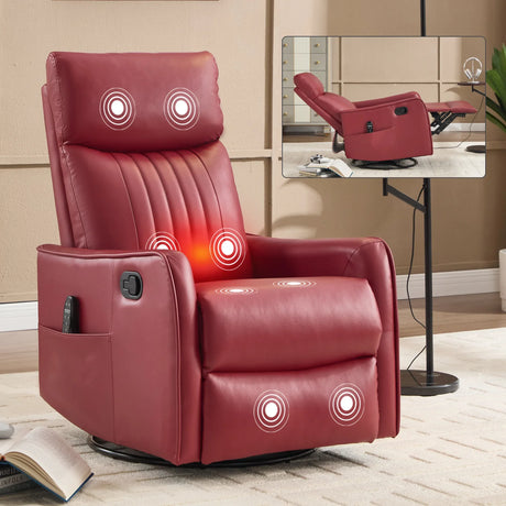 Red Faux Leather Medium-Firm Heat Massage Recliner Chair - Omega Lifestyles