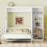 Queen Murphy Bed Wall Bed With Shelves White Solid Wood - Omega Lifestyles