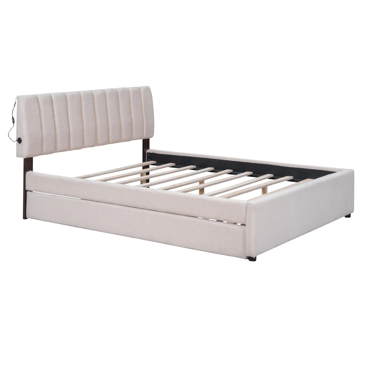 Queen Teddy Fleece Upholstered Platform Bed With Trundle - Omega Lifestyles