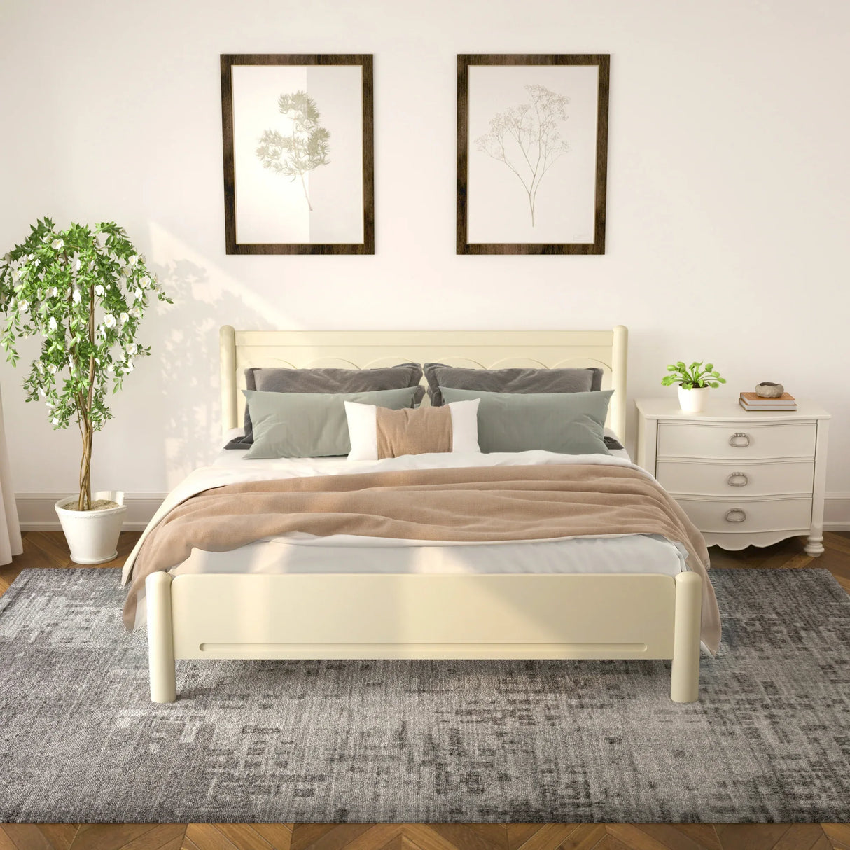 King Solid Wood Platform Bed Frame With Headboard - Omega Lifestyles