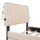 Twin Upholstered Platform Bed With LED Light Trundle - Omega Lifestyles