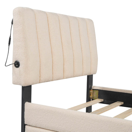 Twin Upholstered Platform Bed With LED Light Trundle - Omega Lifestyles