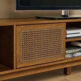 Mid Century Modern Solid Wood Rattan TV Stand - Omega Lifestyles