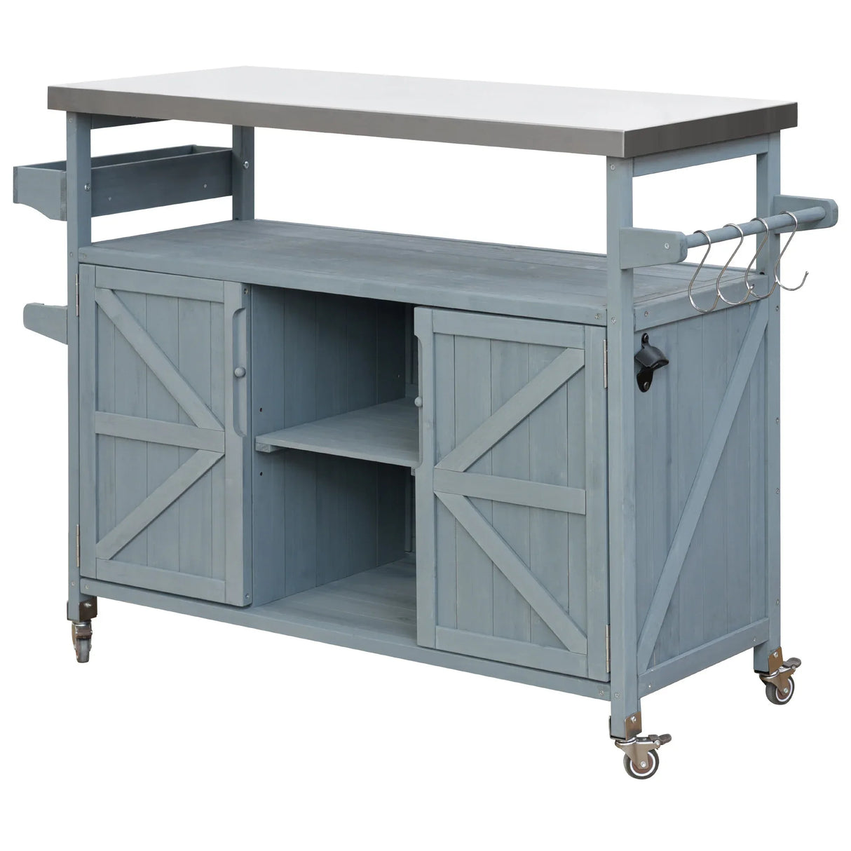 Farmhouse Solid Fir Wood Outdoor Kitchen Island Cart - Omega Lifestyles