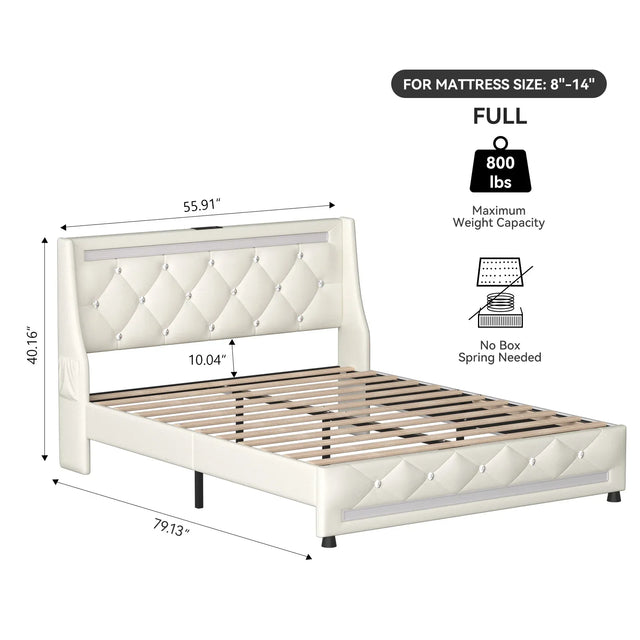 Full 12-Inch Upholstered LED Full Size Bed Frame - Omega Lifestyles